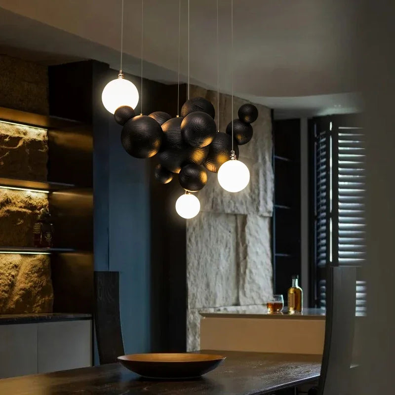 Afralia™ Wooden Ball Pendant Light: Creative Solid Wood Art for Kitchen, Restaurant, Bar LED Lighting