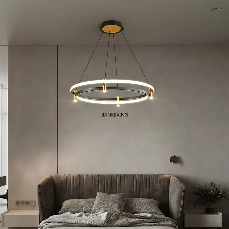 Afralia™ Black Ring LED Pendant Chandelier for Table Dining Living Kitchen Island Lighting