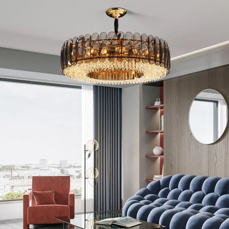 Afralia™ Modern Gold Crystal Chandelier LED Light Fixture for Luxury Living Room Home Decor