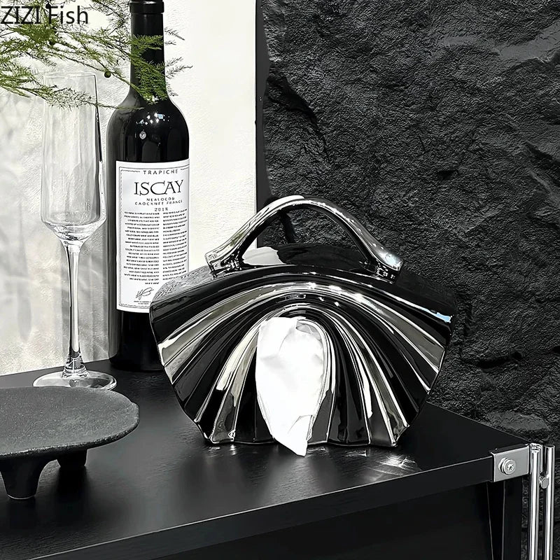 Afralia™ Handbag Shape Tissue Box: Creative Silver-Plated Ceramic Desk Decoration