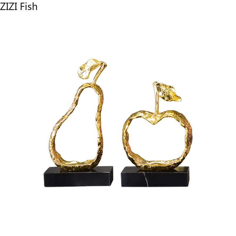 Afralia™ Fruit Shaped Metal Crafts Apple/pear Hollow Out Sculpture Modern Home Decor