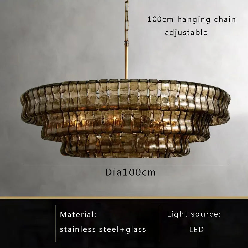 Afralia™ Brown Glass Pendant Lights for Dining Table Chandelier, Oval Clear Round Suspension Lamp