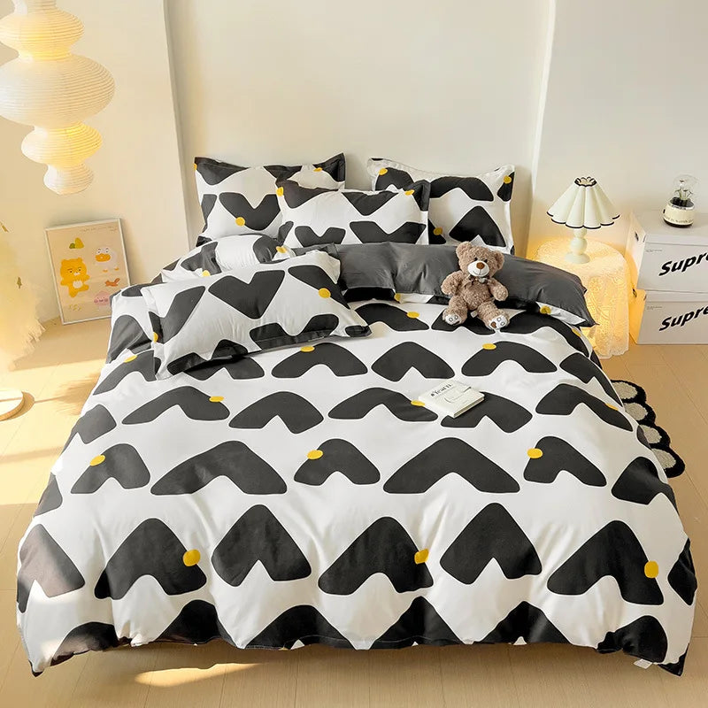 Afralia™ Blue White Blocking Print Bedding Set: Duvet Cover, Sheet, Pillowcases
