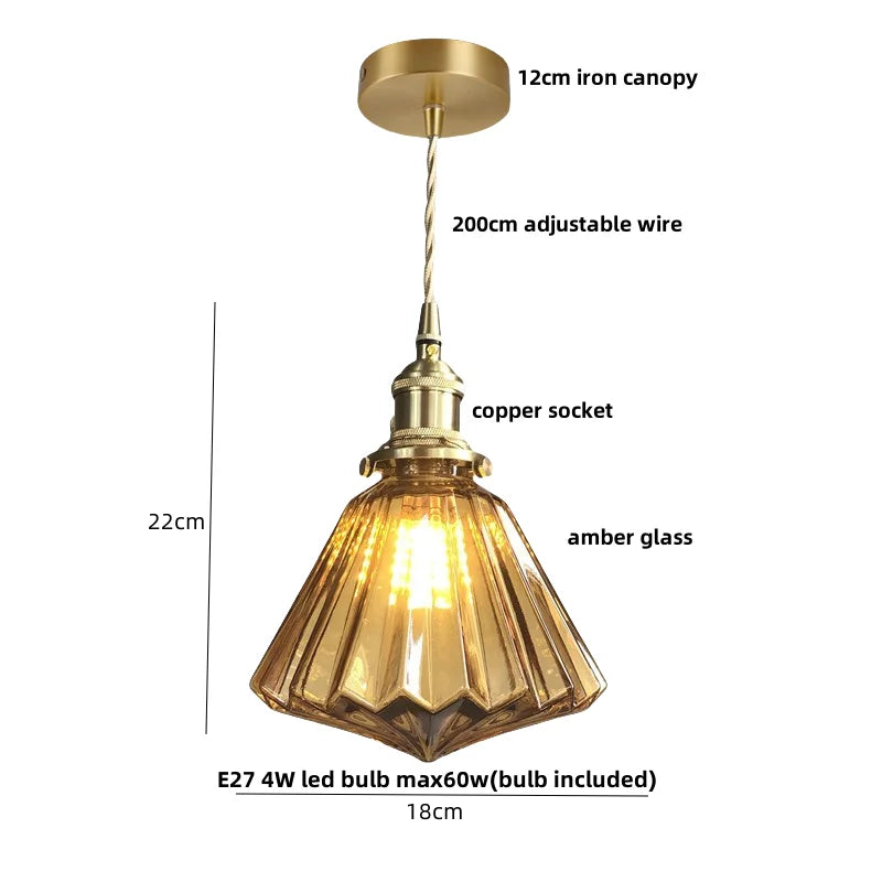Afralia™ Amber Flower Glass Pendant Lamp, Modern Nordic LED Hanging Light for Kitchen Living Room