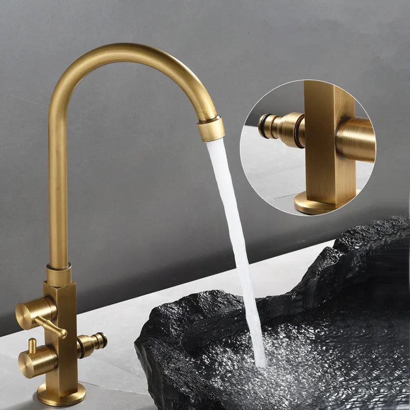 Afralia™ Brass Outdoor Faucet with Double Function, Deck Mounted Tall Antique Garden Tap