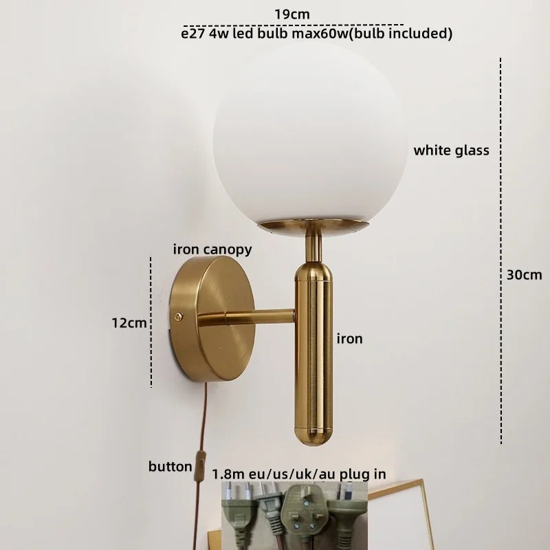Afralia™ LED Glass Iron Wall Light with Pull Chain Switch for Corridor Living Room Bedroom