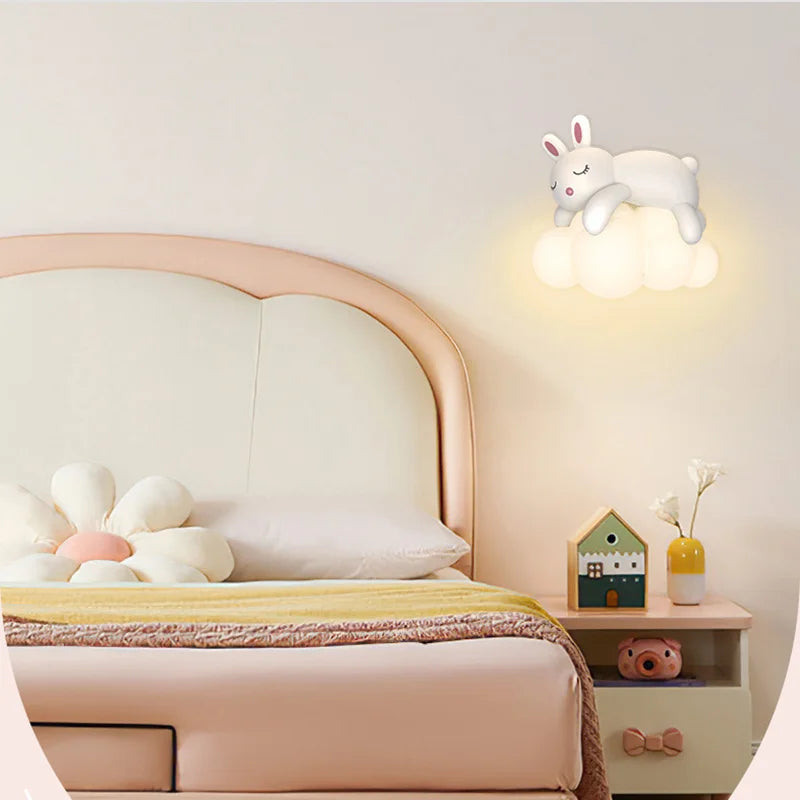 Afralia™ Cloud Bunny Lamp: Kids' Room White Wall Light, Bedside Night Lamp