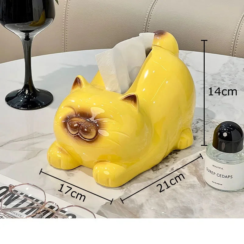 Afralia™ Cartoon Siamese Kitten Ceramic Tissue Box for Coffee Table and Desk