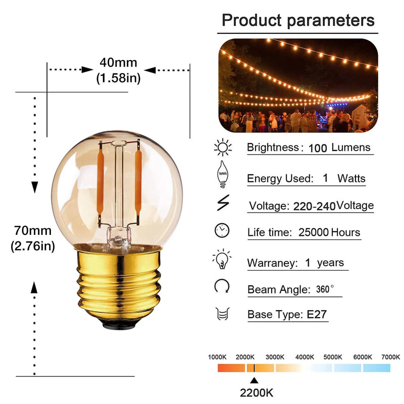 Afralia™ Retro G40 LED Bulb 1W E26 E27 Dimmable Mini Globe Filament for Party Decor