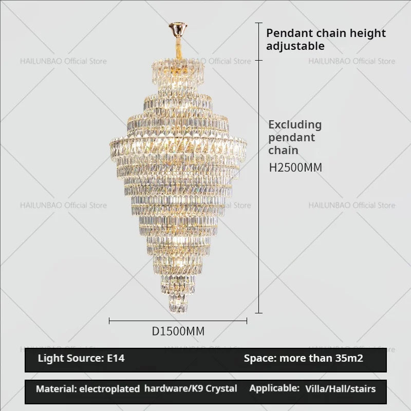 Afralia™ Crystal Chandelier: Penthouse Light Luxury for Villa Livingroom, Rotating Staircase Atmosphere