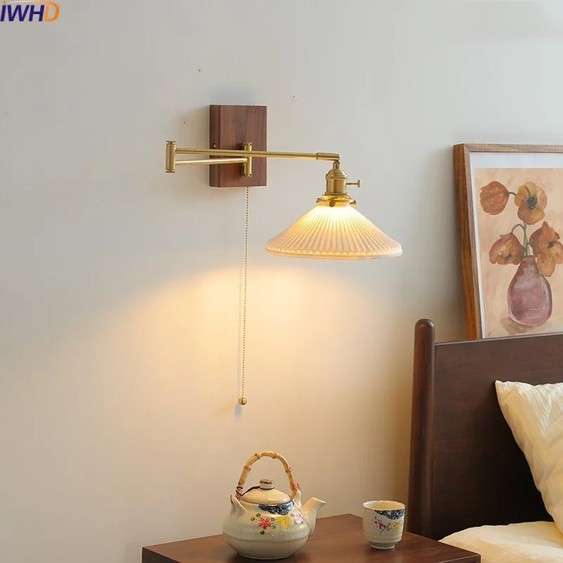 Afralia™ Ceramic Copper LED Wall Light | Modern Bedside Lamp with Pull Chain Switch