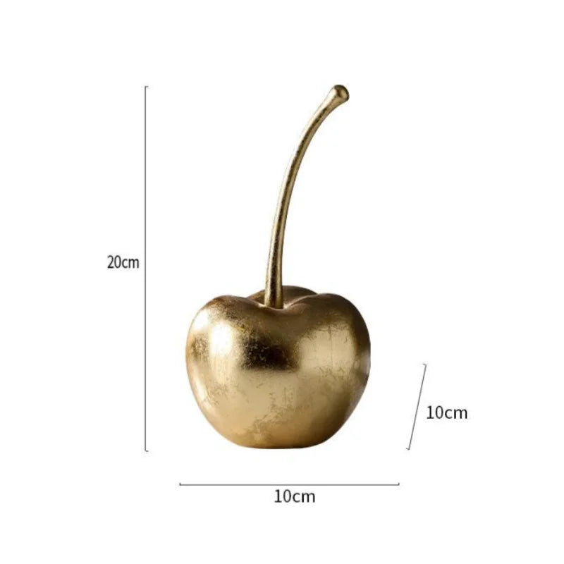 Afralia™ Resin Apple & Cherry Sculptures for Home Decor - Golden Fruit Figurines
