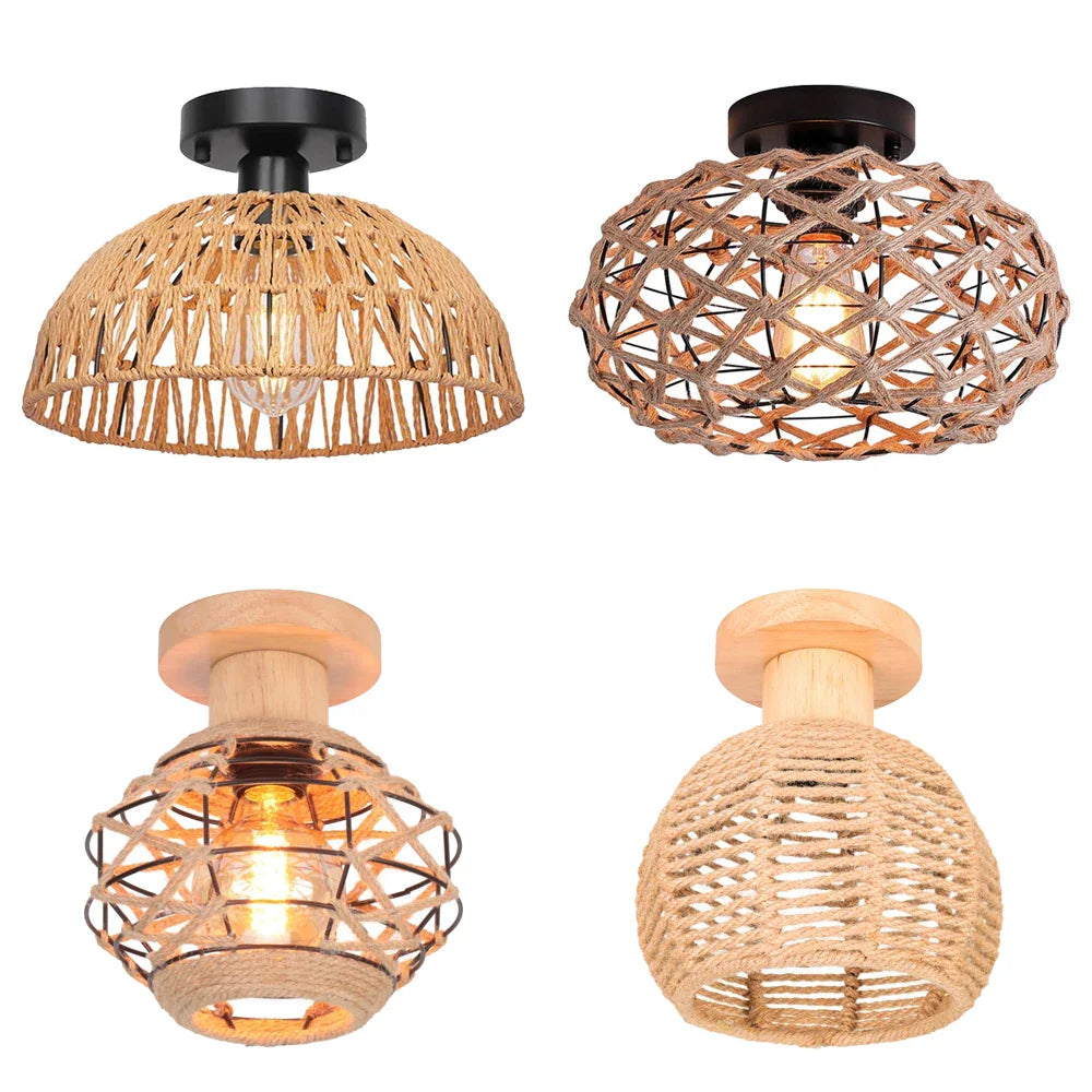 Afralia™ Handmade Hemp Rope Ceiling Lamps Chandelier Vintage Retro Industrial Lighting