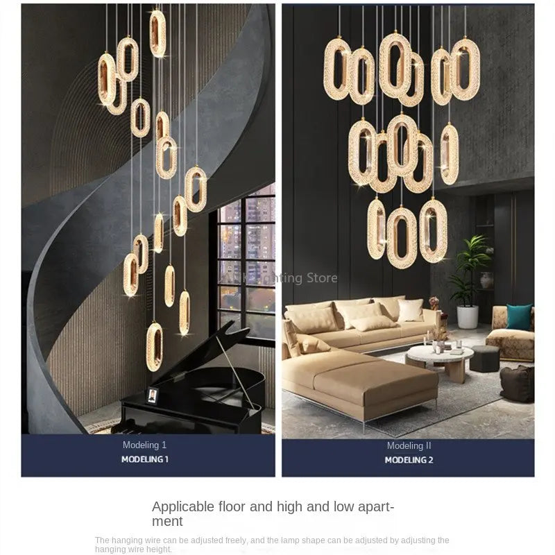 Afralia™ Gold Acrylic Chandelier LED Pendant Light Modern Staircase Bedroom Living Room Decor