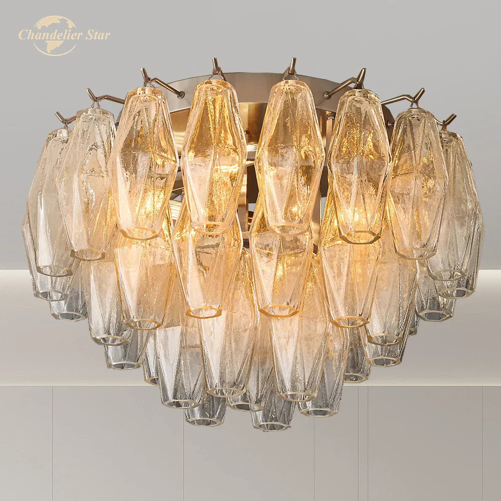 Afralia™ LED Glass Flushmount Ceiling Lamp Modern Round Fixture - Brass Finish