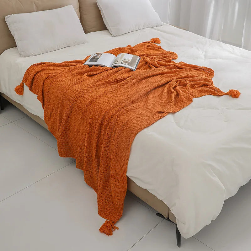 Afralia™ Nordic Tassel Knit Sofa Blanket: Soft All-Season Air Conditioning Shawl