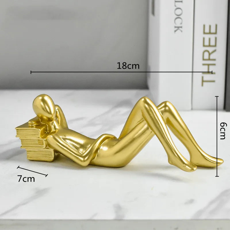 Afralia™ Golden Thinker Reader Man Resin Figure: Abstract Home Decor Figurine