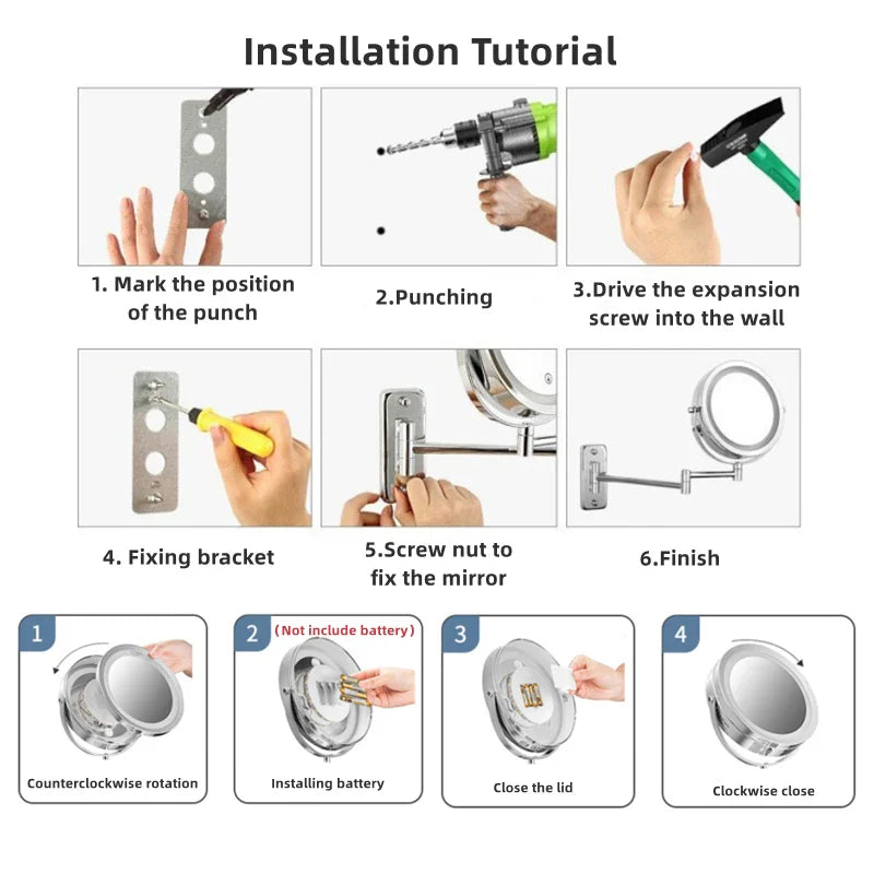 Afralia™ LED Light Makeup Mirror 10X Magnification Double Side Touch Dimming