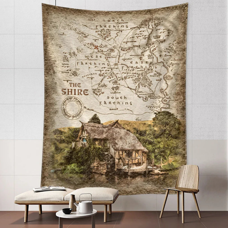 Afralia™ Retro Statue Map Tapestry Wall Hanging for Boho Living Room Bedroom Decor