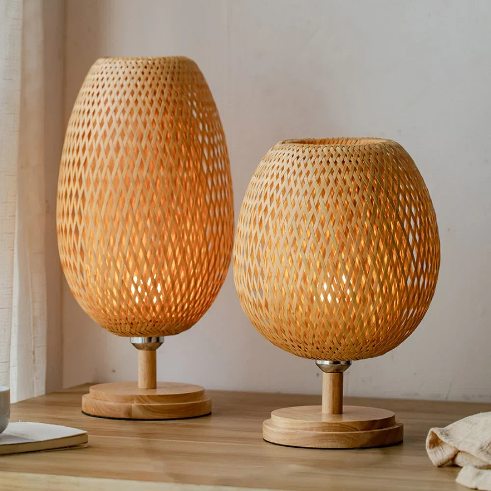 Afralia™ Handcrafted Bamboo Table Lamp with Wood Rattan Lampshade