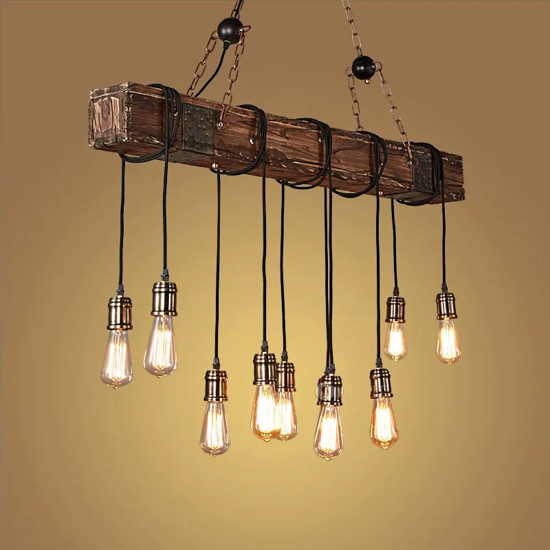 Afralia™ Retro Wood E27 LED Ceiling Chandelier - Industrial Vintage Pendant Lights