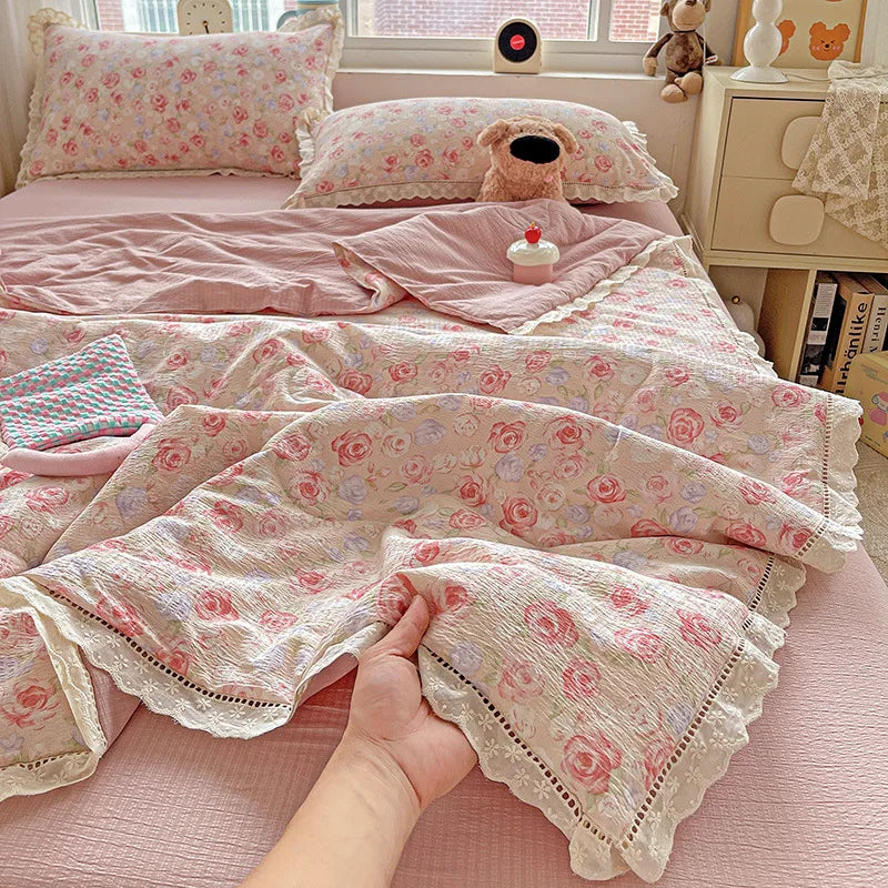 Afralia™ Hollow Lace Summer Quilt Set - Skin-Friendly Duvet Cover Kit - Flower Print Bedding