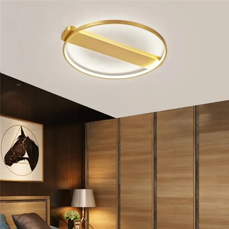 Afralia™ Luxe Copper Ceiling Light: Circular Minimalist Bedroom Lamp for Elegant Style