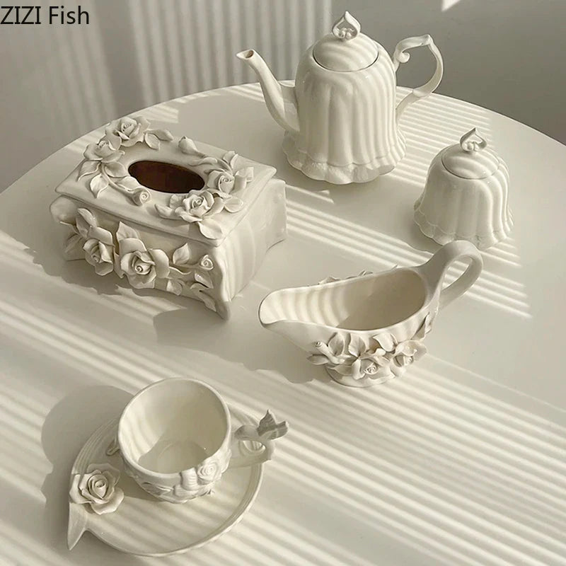 Afralia™ Camellia Flower Ceramic Tissue Box - Modern Home Decor