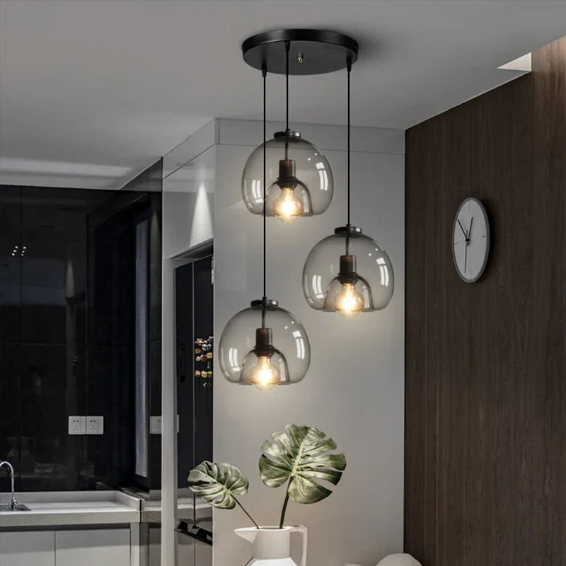 Afralia™ Smoke Gray Glass Pendant Lights for Dining Room Counter - Minimalist Nordic Design