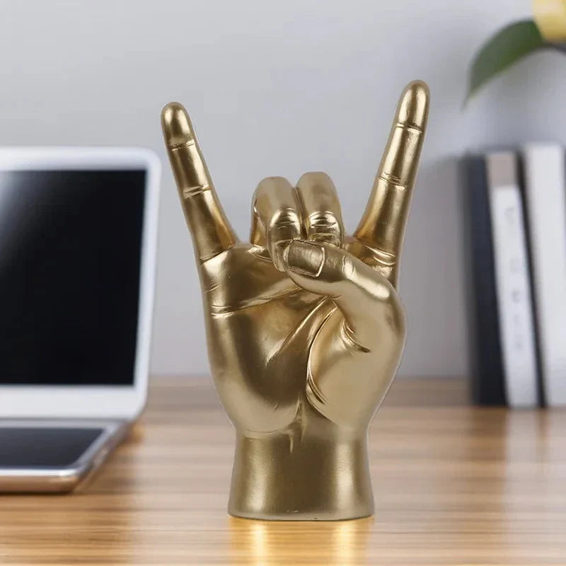 Afralia™ Gold Rock Hand Gesture Sculpture Figurine for Chic Home Decor