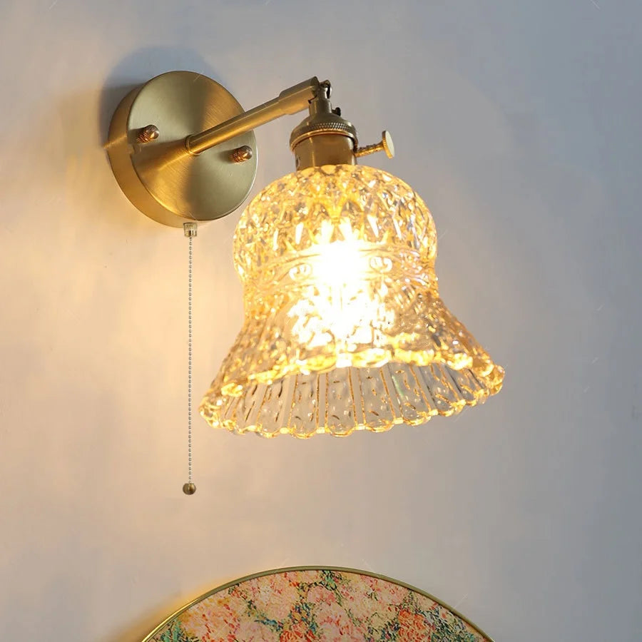 Afralia™ Amber Flower Glass Wall Light Fixture with Pull Chain Switch
