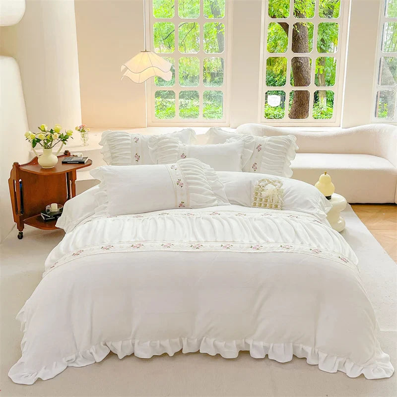 Afralia™ Pleat Lace Ruffle Princess Fleece Bedding Set