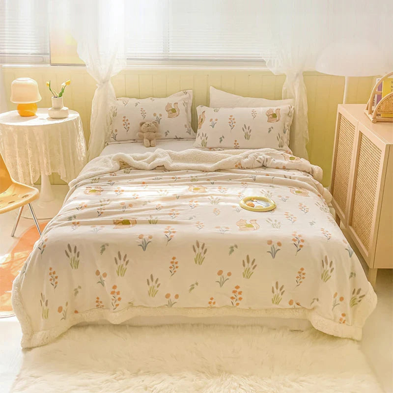 Afralia™ Cozy Milk Velvet Cartoon Blanket for Single Bed, Student Dorm: Spring & Autumn Blanket