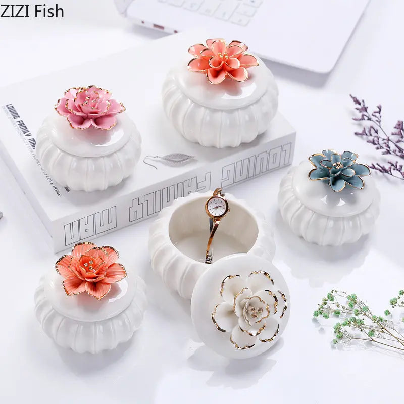 Afralia™ Rose Flower Ceramic Tea Canister Candy Pot Storage Jar