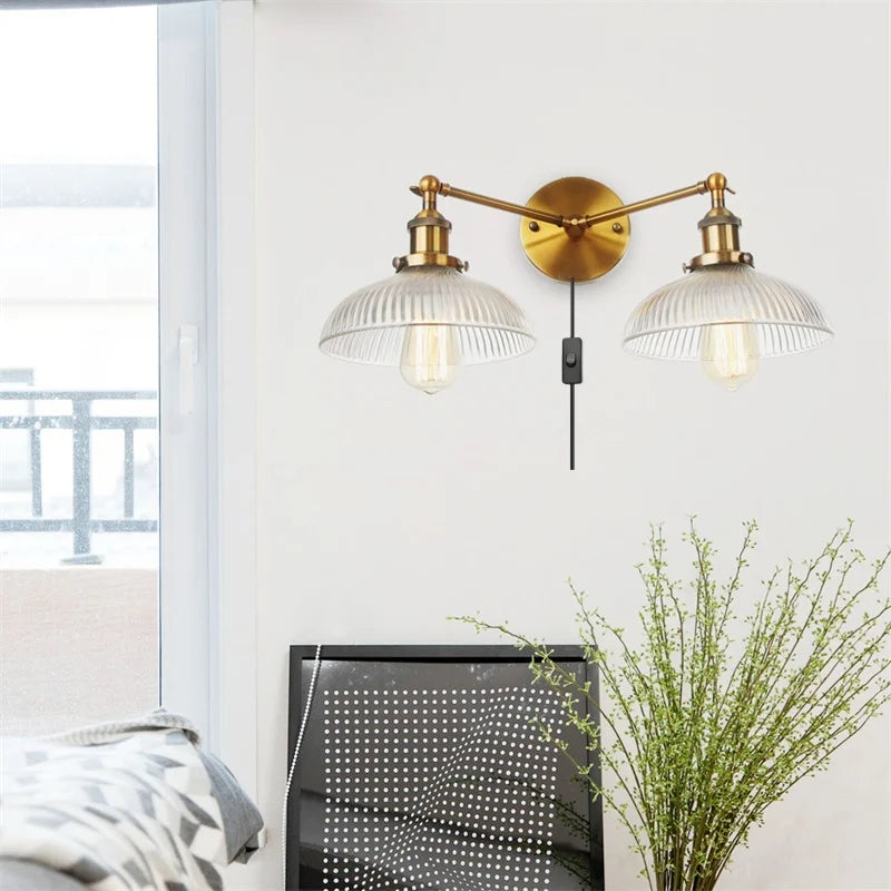 Afralia™ Vintage Gold 2-Head LED Wall Lamp for Aisle Hallway & Bedroom