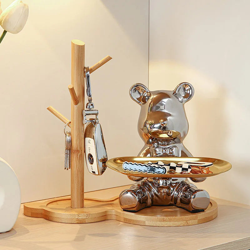 Afralia™ Ceramic Bear Plating Tray Storage Figurine Luxury Home Decoration