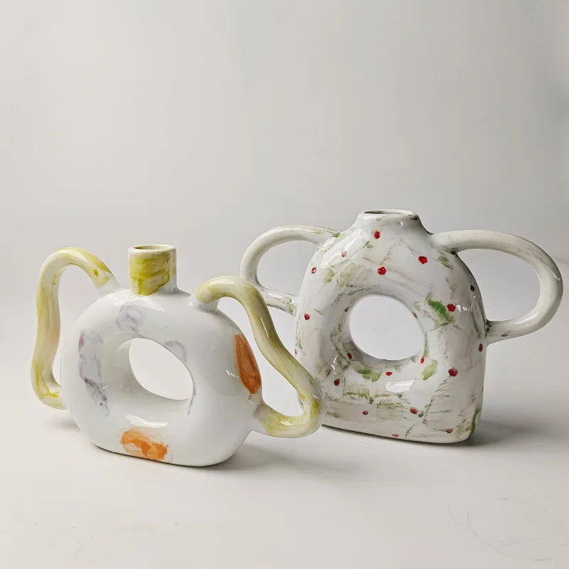 Afralia™ Abstract Handle Ceramic Vase for Floral Arrangements and Home Decoration