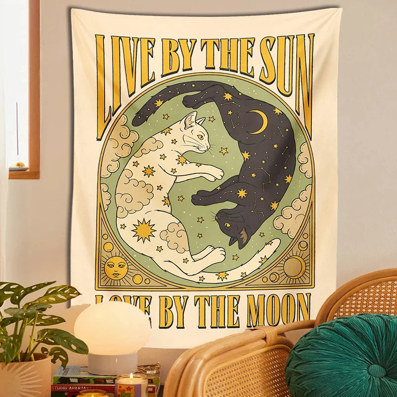 Afralia™ Sun Moon Cat Tarot Tapestry Wall Hanging for Home Decor