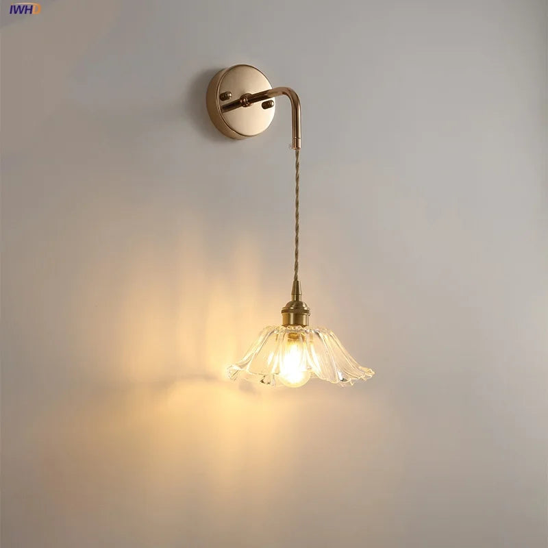 Afralia™ Adjustable LED Wall Light Clear Glass Copper Bedside Lamp