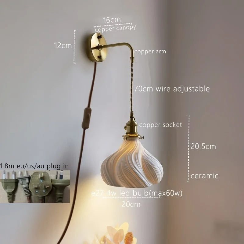 Afralia™ Nordic LED Ceramic Copper Wall Lamp Sconce for Bedroom Bathroom Mirror