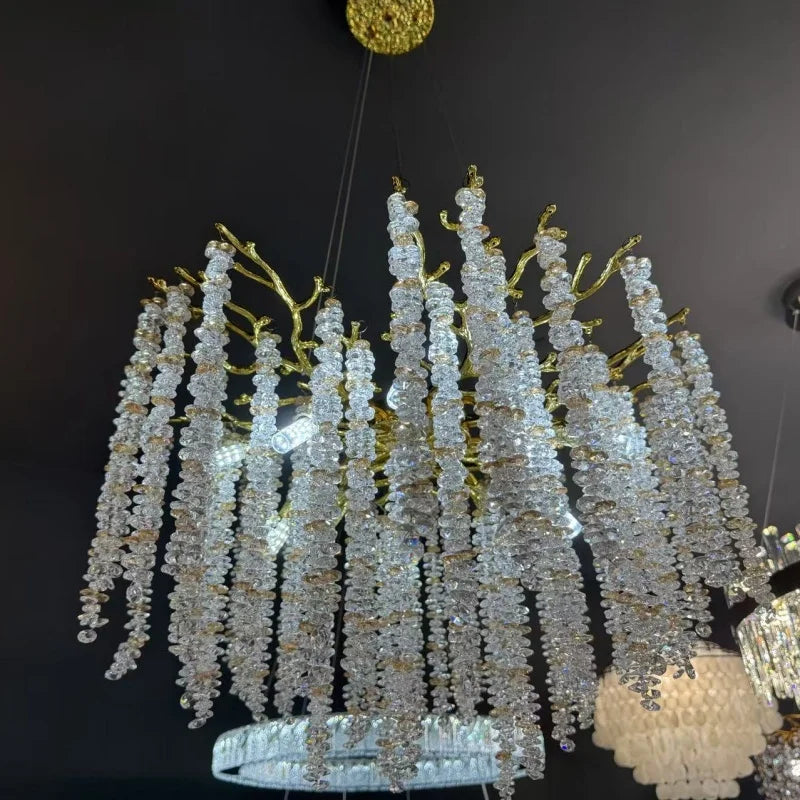 Afralia™ Gold Branch Crystal Chandelier LED for Bedroom Living Dining Room