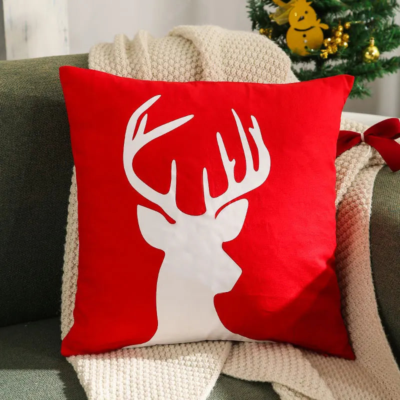 Afralia™ Christmas Elk Embroidered Cushion Cover | Gold & Silver Stamped Holiday Decor