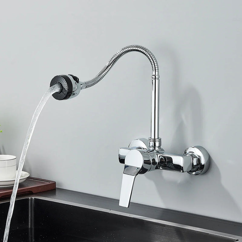 Afralia™ Stream Spray Bubbler Dual Hole Wall Mounted Kitchen Faucet