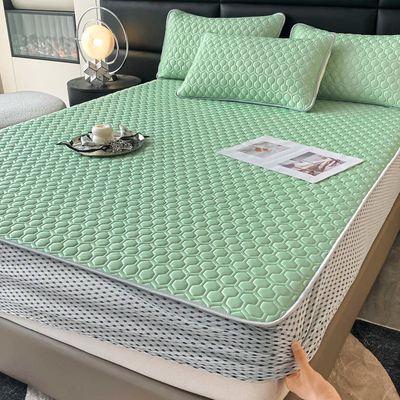 Afralia™ Cool Summer Bed Mat Set Queen - High-quality Ice Silk Fabric