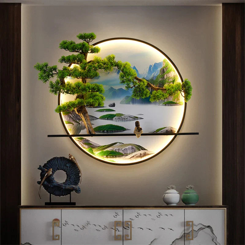 Afralia™ Chinese Landscape LED Wall Lamp for Home Living Bedroom Study