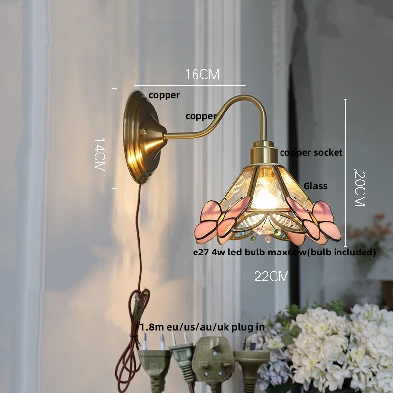 Afralia™ Pink Glass LED Wall Light Sconce for Home Decor or Bedroom