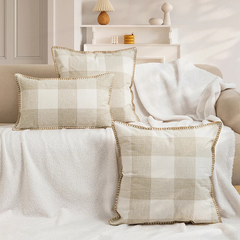 Afralia™ Faux Linen Plaid Cushion Cover Set in Various Sizes & Colors