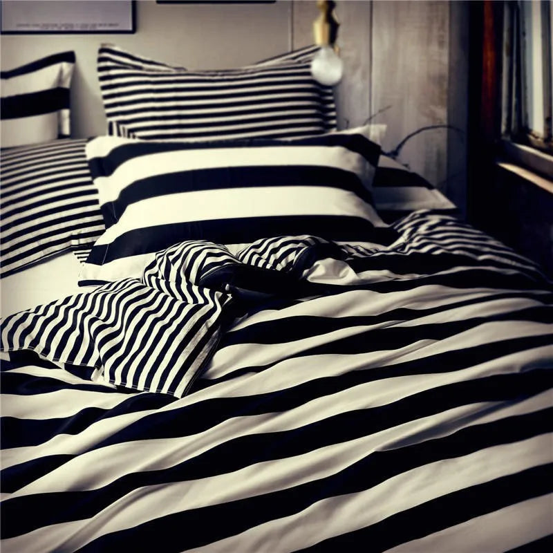 Afralia™ Nordic Cotton Black White Bedding Set: Classic Comforter Single Double Bedroom Decor