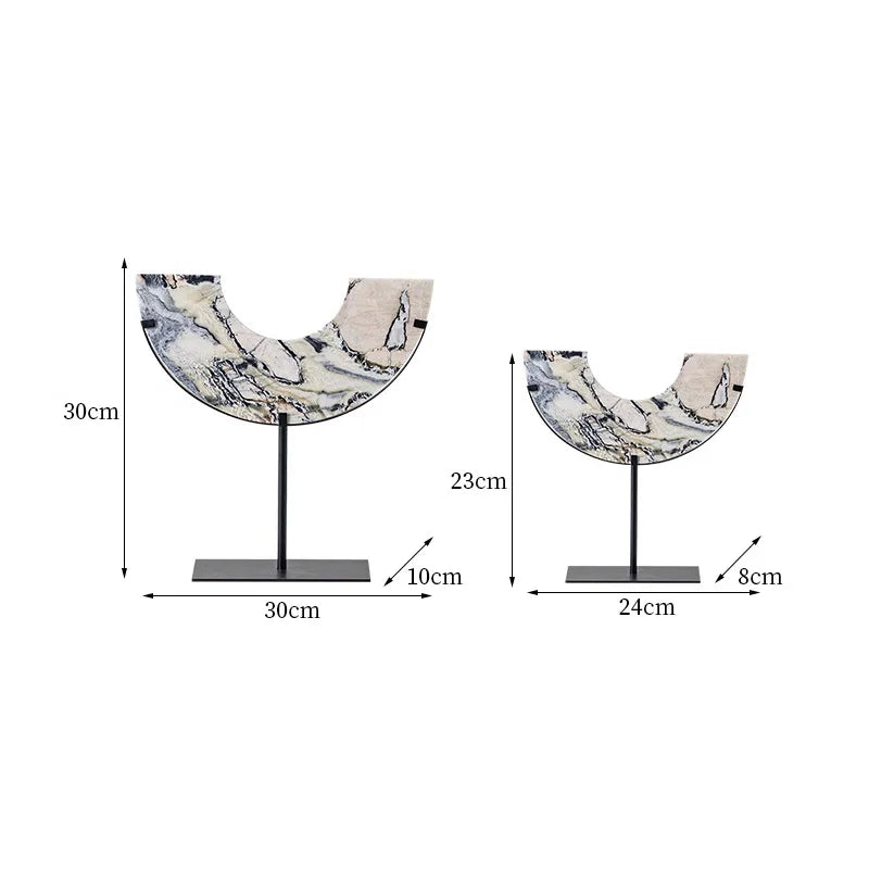 Afralia™ Marble Pattern Handicraft Semi-circular Sculpture - Chinese Retro Decor Accessory