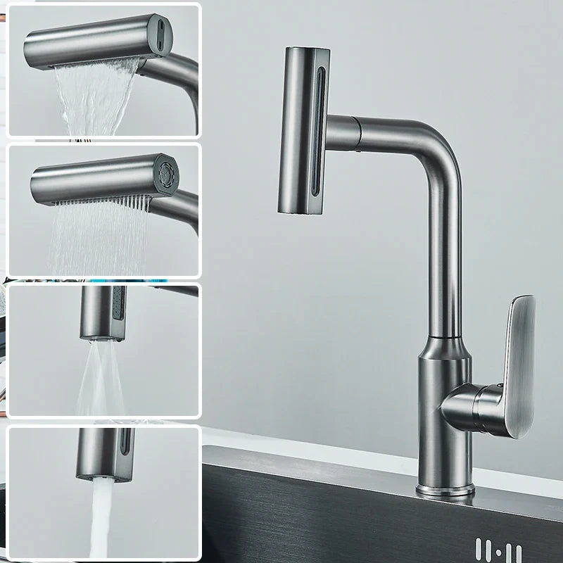 Afralia™ Pull Out Kitchen Faucet, Deck Mounted Hot Cold Water Mixer Tap